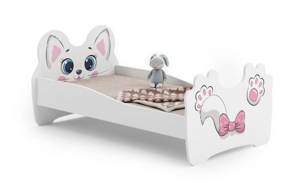 Single bed Pink cat 160x80 with children's graphics