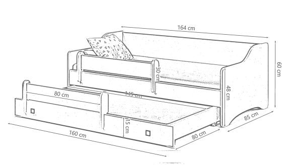 Eryk - łózko podwójne 160x80 w zestawie z szufladą