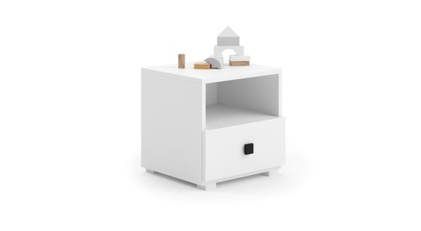 Emi white bedside table - black handle