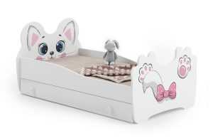 Single bed Pink cat 140x70 with children's graphics