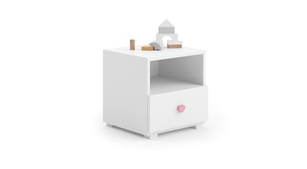 Emi bedside table white - pink handle