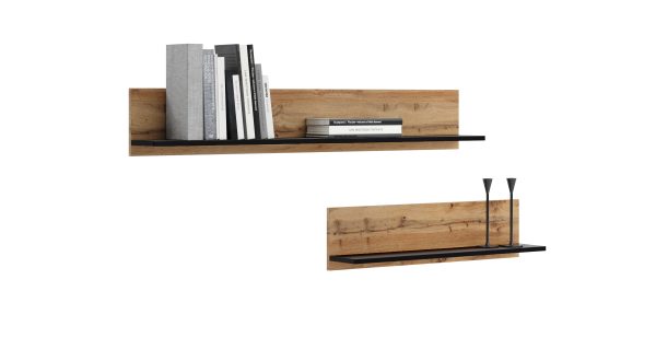 Set of wall shelves 2x 100 cm - craft oak gold/black